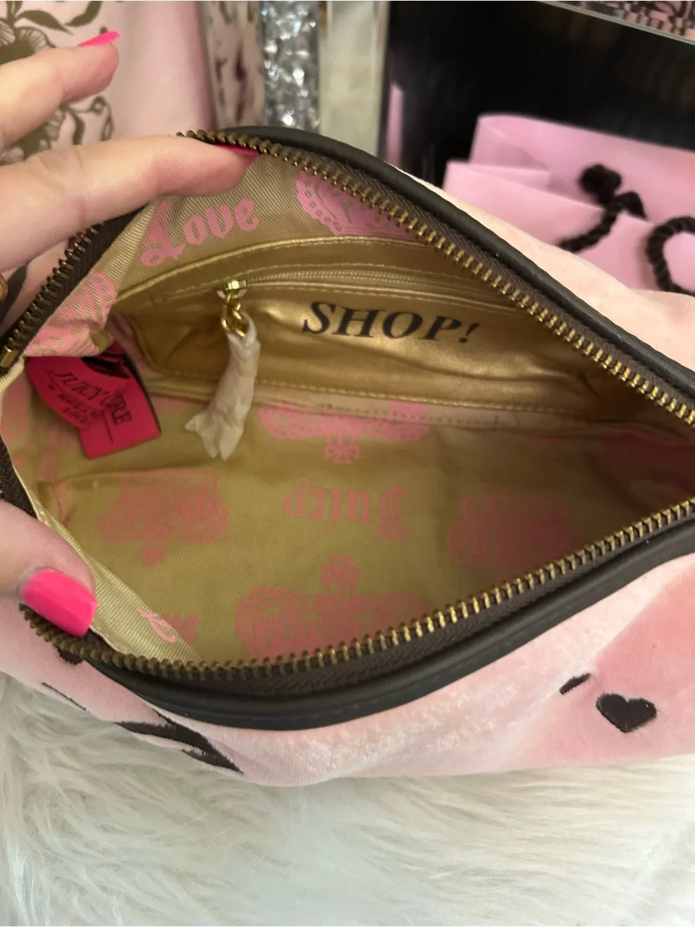 NWT Y2K Vintage 2007 Juicy Couture Pink Velour Brown Leather Tootsie Barrel Bag